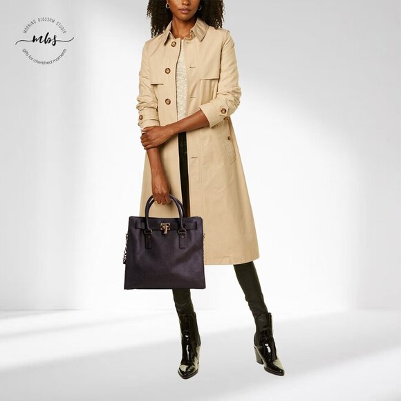 Michael Kors Hamilton Saffiano Chain Leather Brown Gold Shoulder Tote Bag Duster - Picture 15 of 16